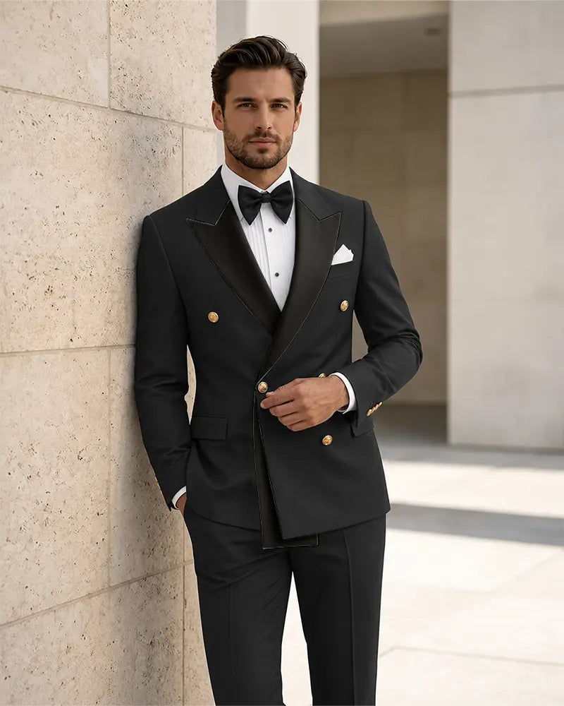 Contrast Peak Lapel Asymmetrical 2 Piece Suit
