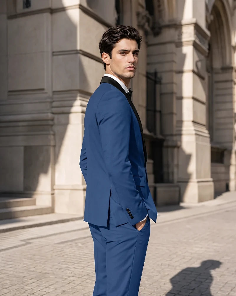 Shawl Lapel Tuxedo 2 Piece Suit-DarkNavy-2