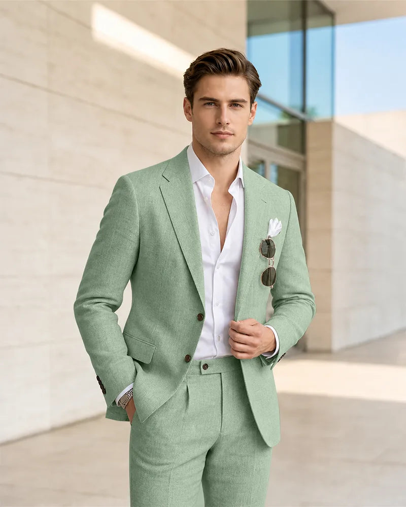 Notch Lapel Textured Linen 2 Piece Suit