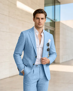 Notch Lapel Textured Linen 2 Piece Suit