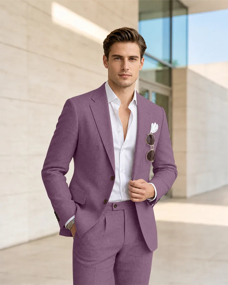 Notch Lapel Textured Linen 2 Piece Suit