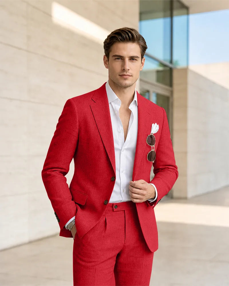 Notch Lapel Textured Linen 2 Piece Suit