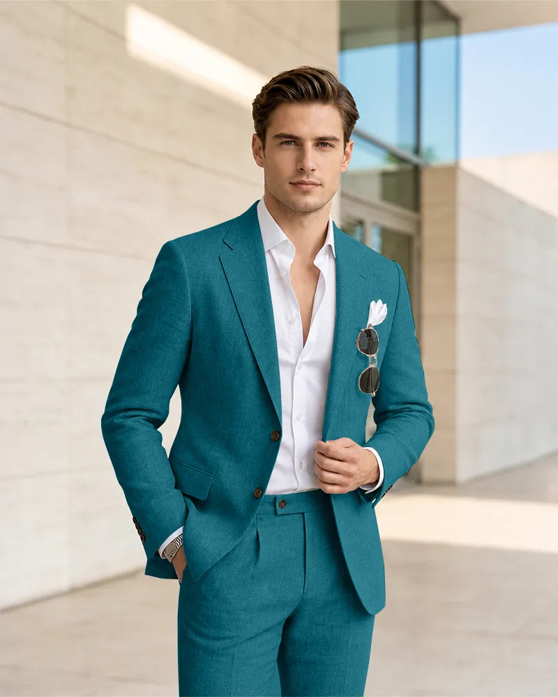 Notch Lapel Textured Linen 2 Piece Suit