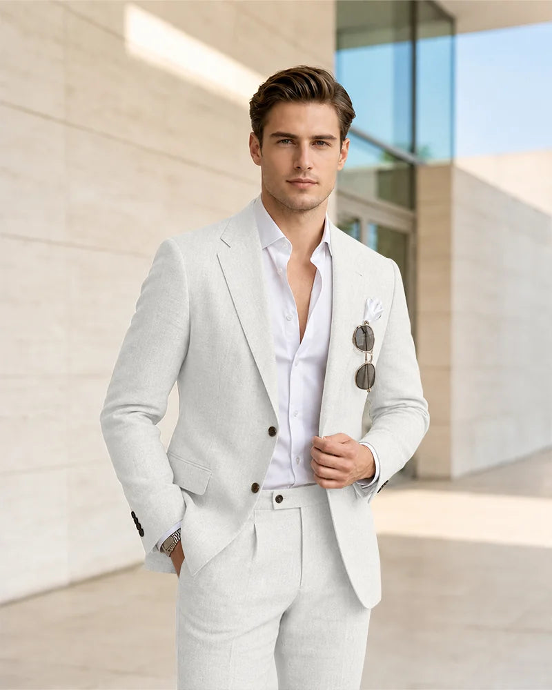 Notch Lapel Textured Linen 2 Piece Suit