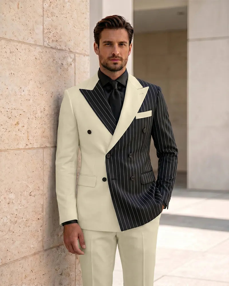 Slim Fit Contrast Double Breasted Formal 2 Piece