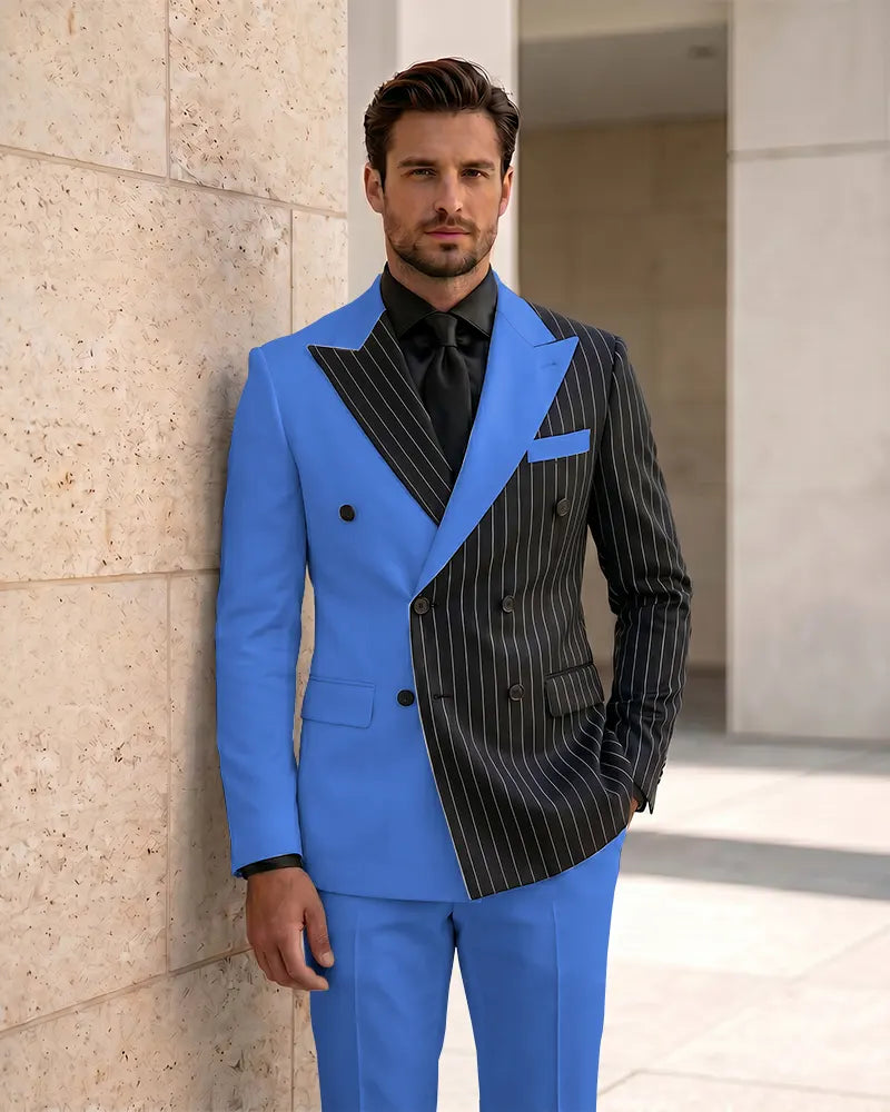 Slim Fit Contrast Double Breasted Formal 2 Piece