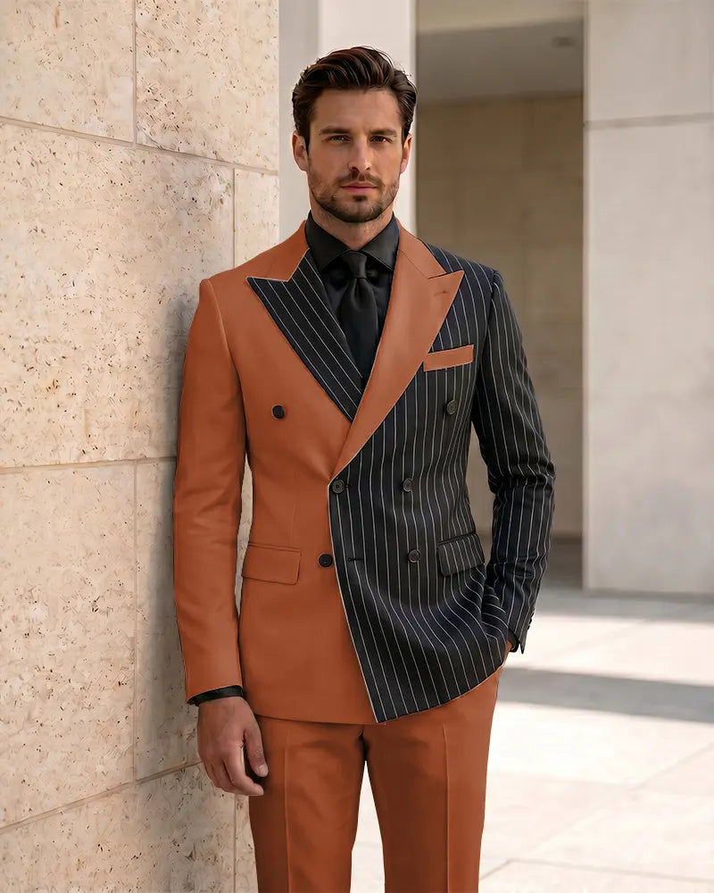 Slim Fit Contrast Double Breasted Formal 2 Piece