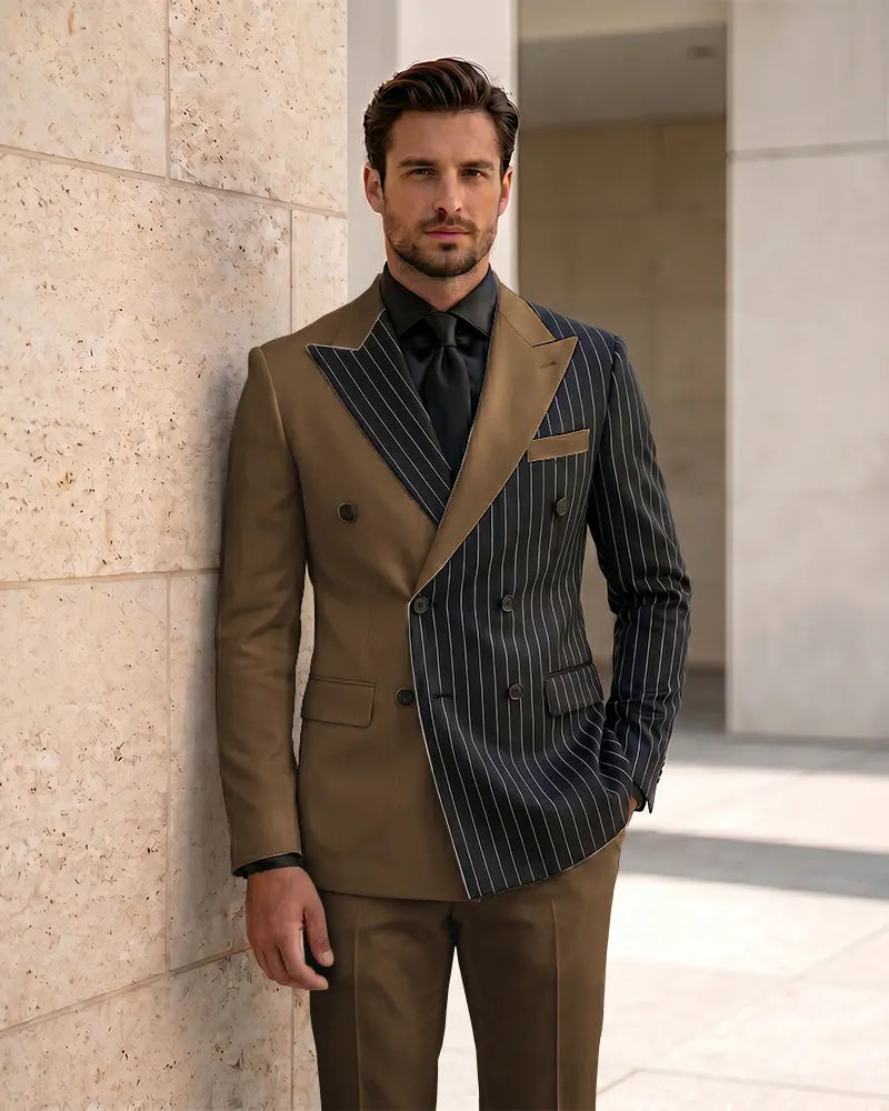 Slim Fit Contrast Double Breasted Formal 2 Piece