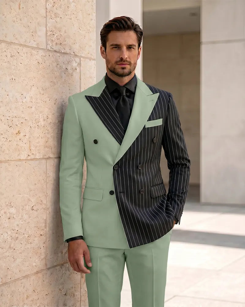 Slim Fit Contrast Double Breasted Formal 2 Piece