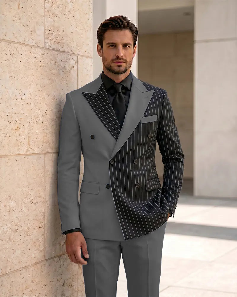 Slim Fit Contrast Double Breasted Formal 2 Piece