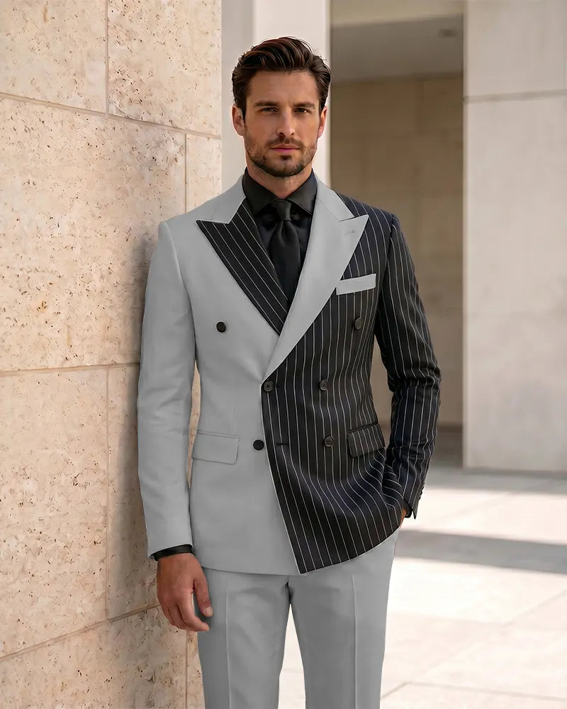 Slim Fit Contrast Double Breasted Formal 2 Piece