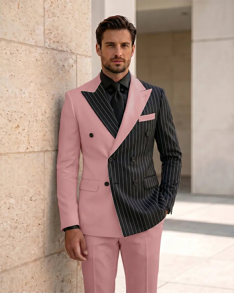 Slim Fit Contrast Double Breasted Formal 2 Piece