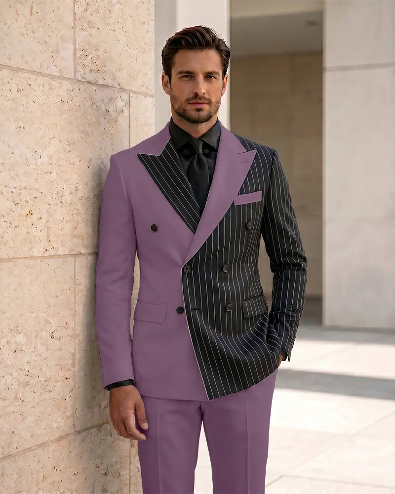 Slim Fit Contrast Double Breasted Formal 2 Piece