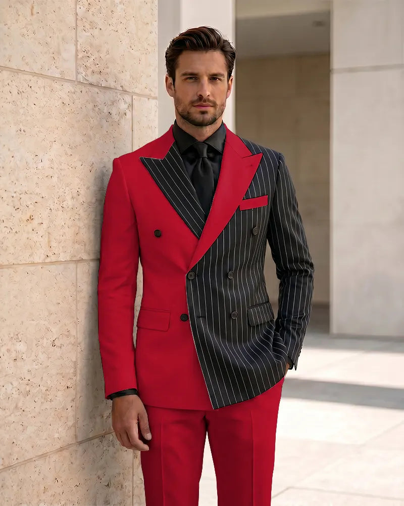 Slim Fit Contrast Double Breasted Formal 2 Piece
