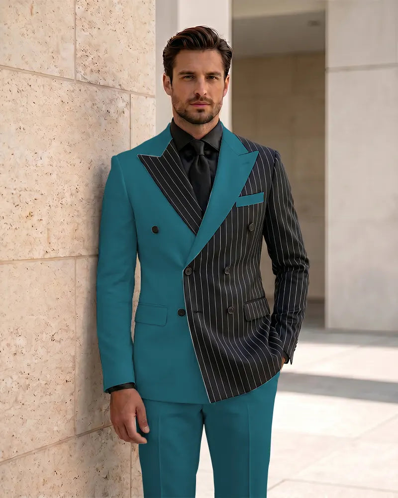 Slim Fit Contrast Double Breasted Formal 2 Piece