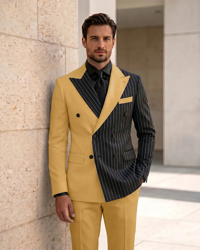 Slim Fit Contrast Double Breasted Formal 2 Piece