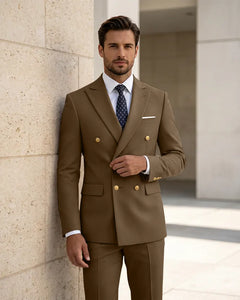 2 Piece Slim Fit Double Breasted Peak Lapel Suit -Dark Brown -1

