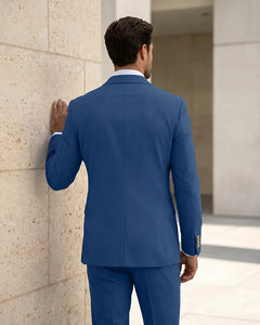 2 Piece Slim Fit Double Breasted Peak Lapel Suit-Dark Navy-3