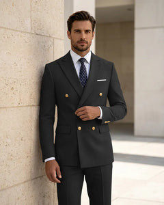 2 Piece Slim Fit Double Breasted Peak Lapel Suit -black -1
