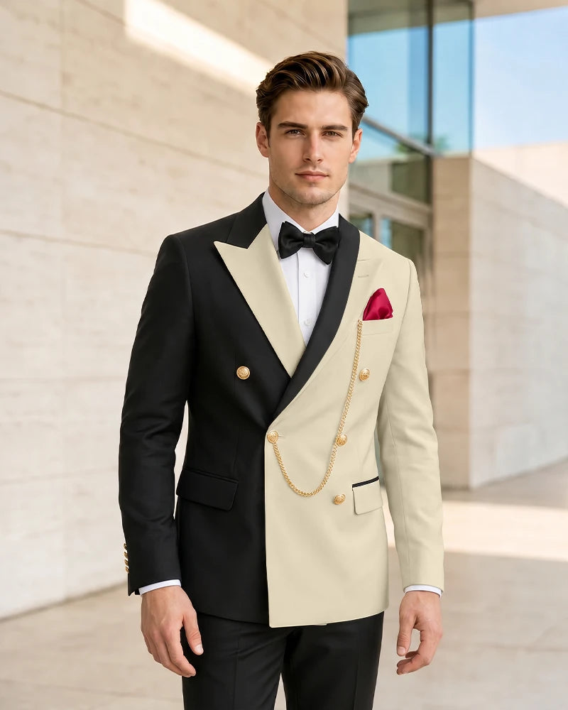 Asymmetric Contrast Peak Lapel Wedding Suit