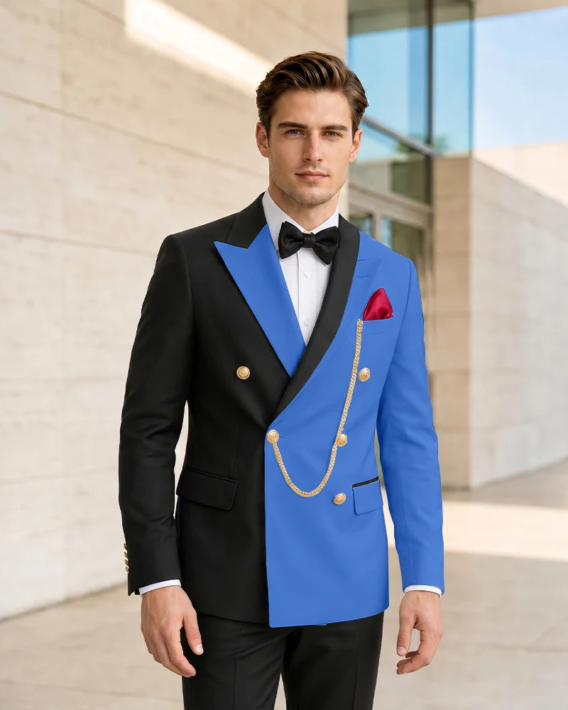 Asymmetric Contrast Peak Lapel Wedding Suit