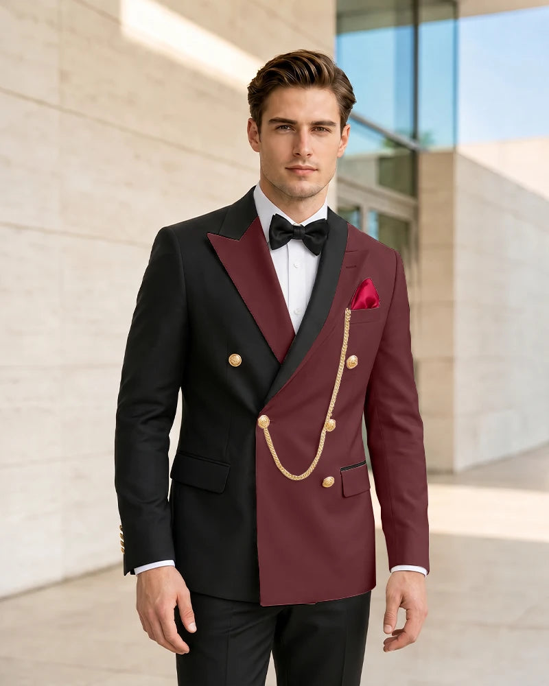 Asymmetric Contrast Peak Lapel Wedding Suit