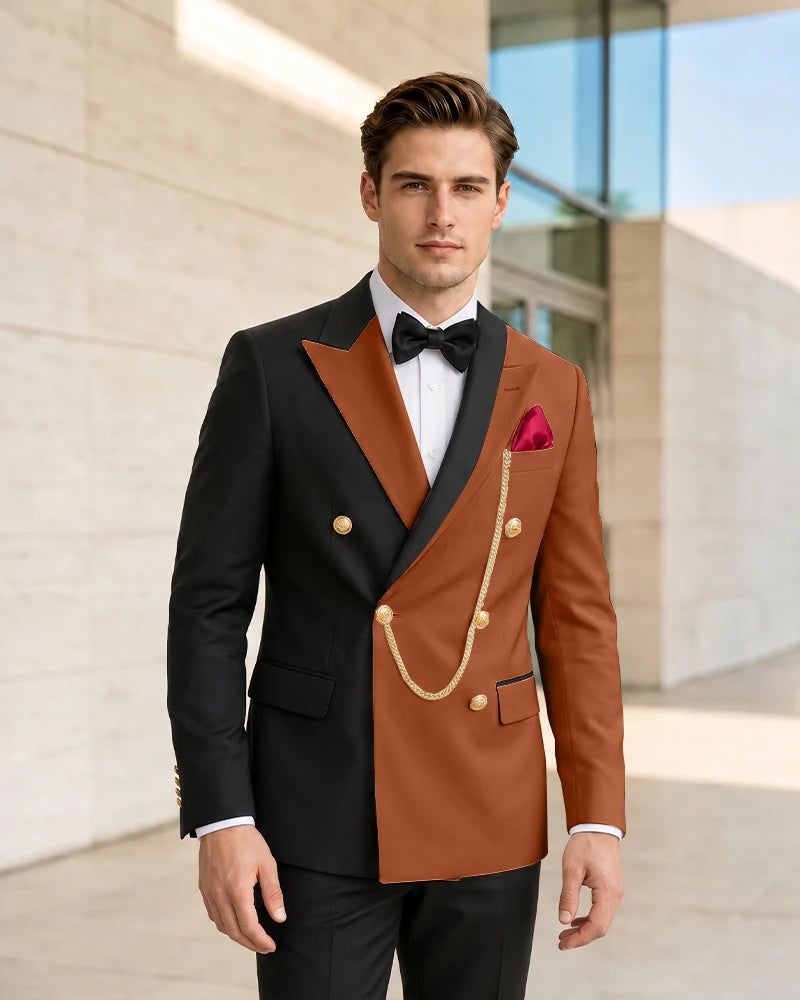Asymmetric Contrast Peak Lapel Wedding Suit