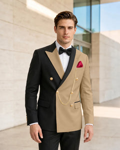 Asymmetric Contrast Peak Lapel Wedding Suit