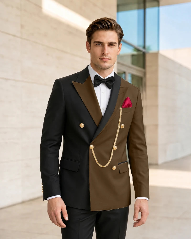 Asymmetric Contrast Peak Lapel Wedding Suit