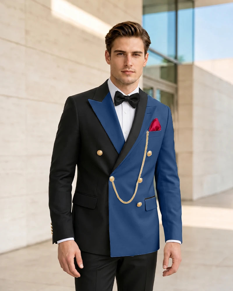 Asymmetric Contrast Peak Lapel Formal 2 Piece Suit-DarkNavy-1