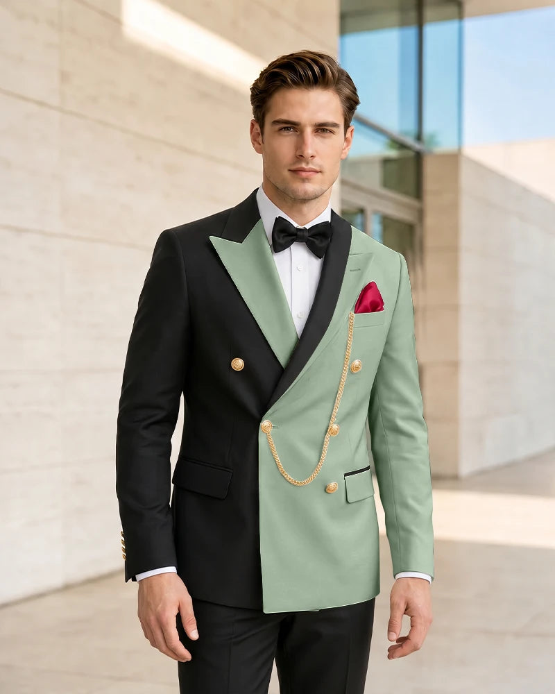 Asymmetric Contrast Peak Lapel Wedding Suit