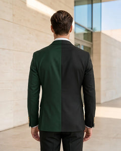 Asymmetric Contrast Peak Lapel Formal 2 Piece Suit-Green-3