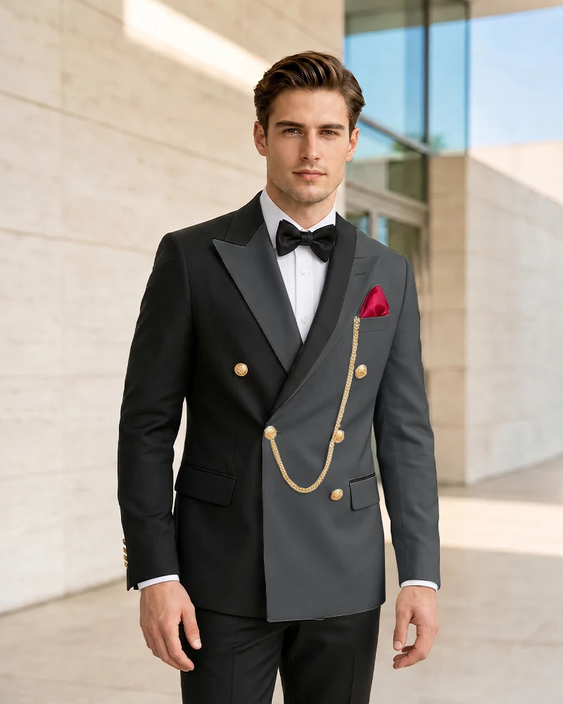 Asymmetric Contrast Peak Lapel Wedding Suit