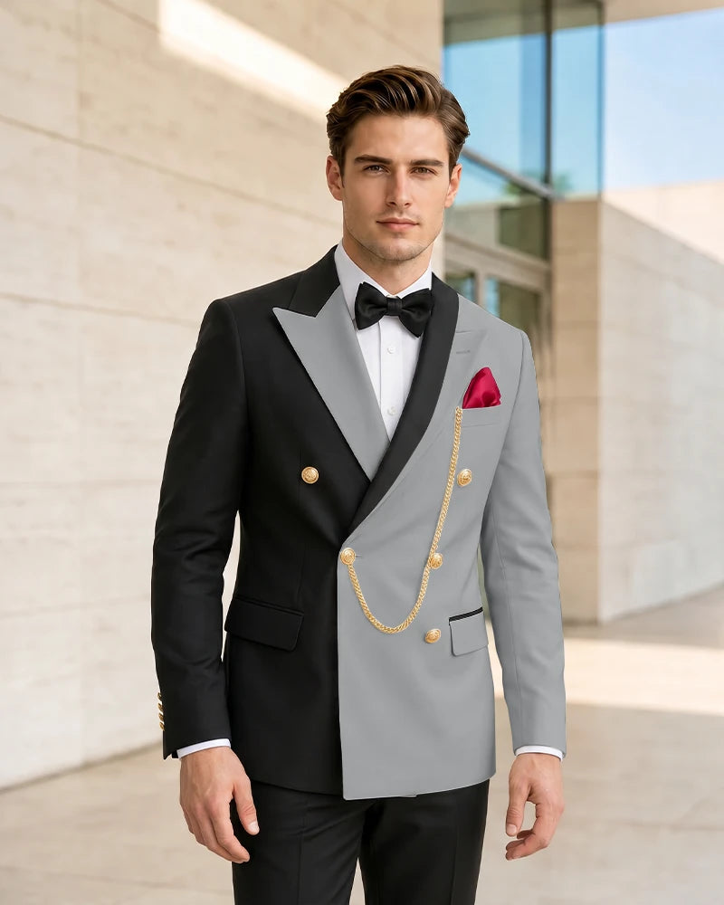 Asymmetric Contrast Peak Lapel Wedding Suit