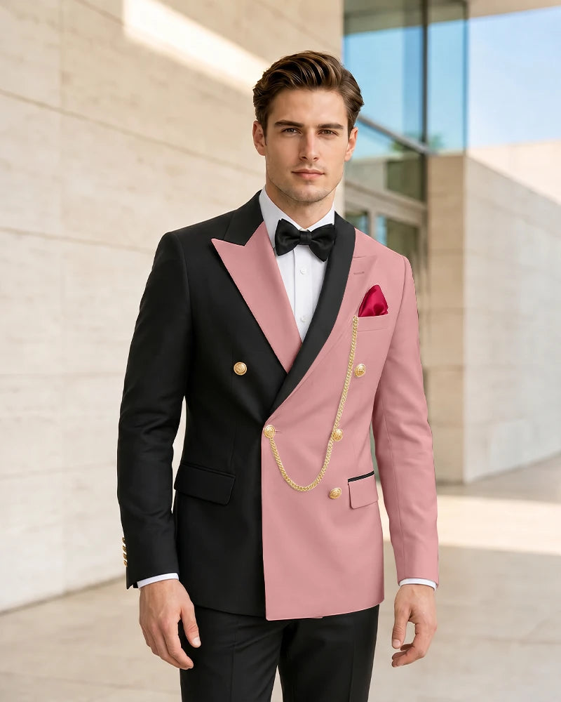 Asymmetric Contrast Peak Lapel Wedding Suit