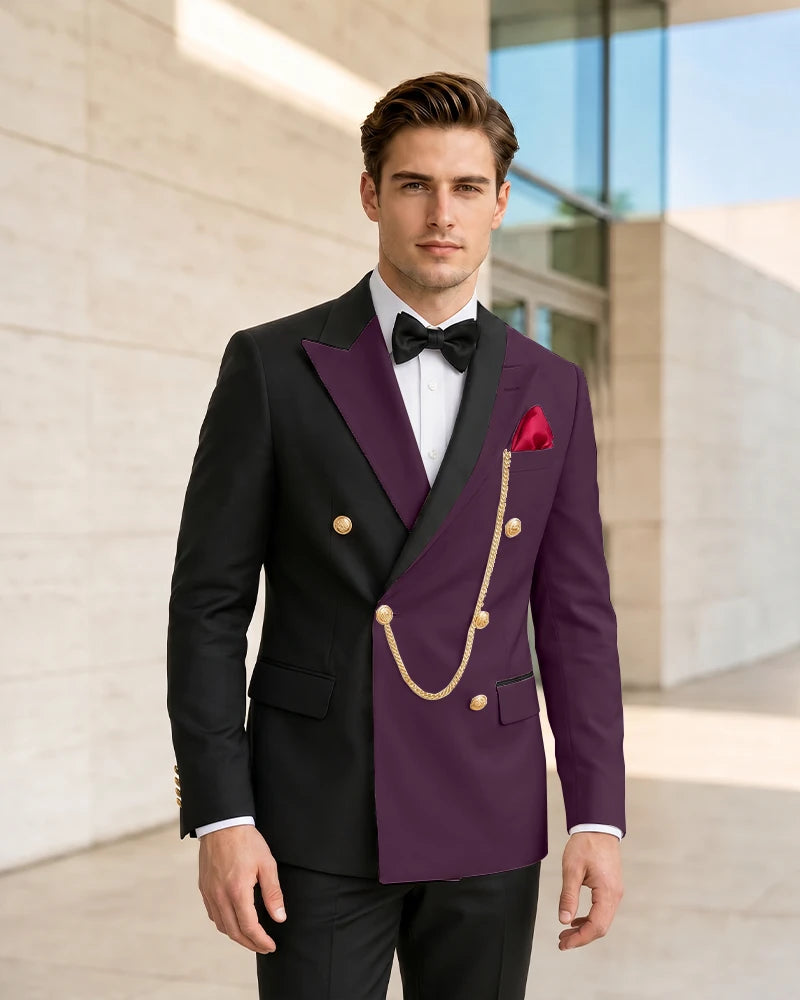 Asymmetric Contrast Peak Lapel Wedding Suit