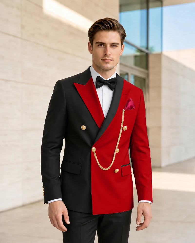 Asymmetric Contrast Peak Lapel Wedding Suit