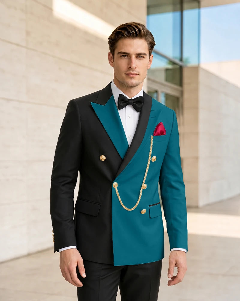 Asymmetric Contrast Peak Lapel Wedding Suit