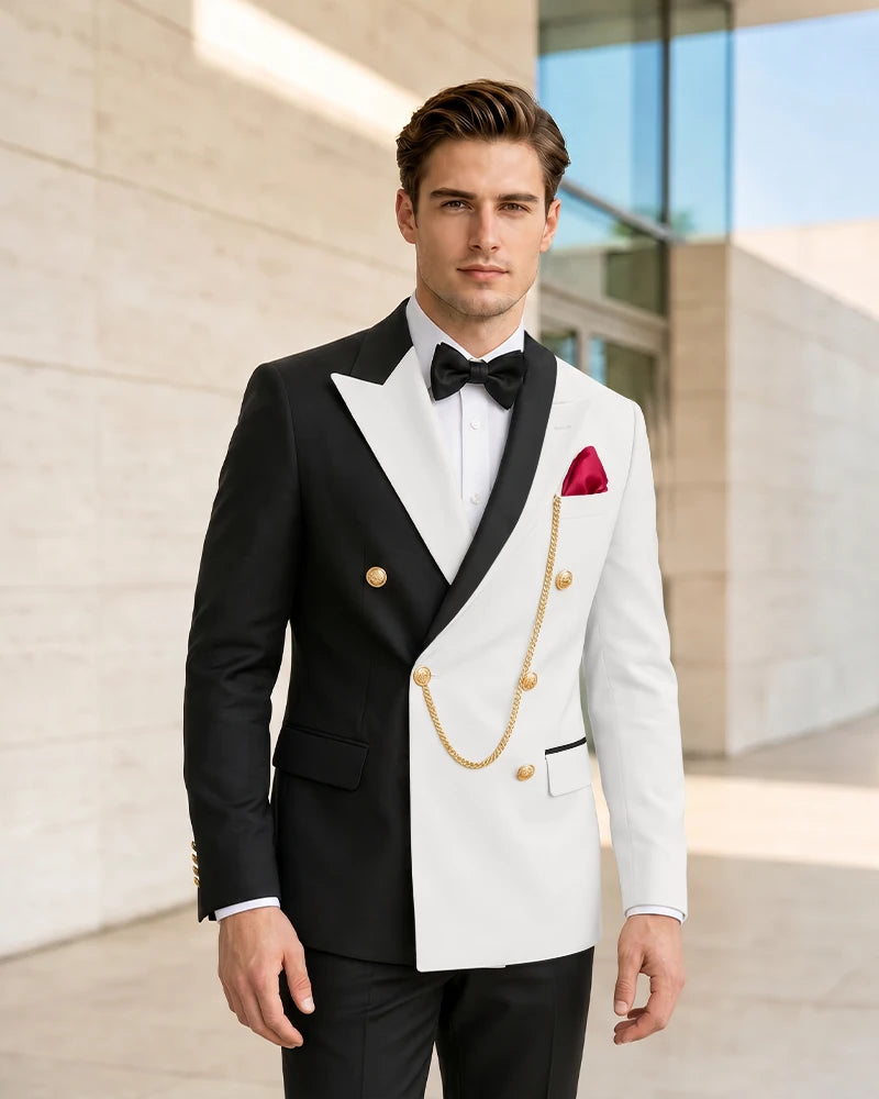 Asymmetric Contrast Peak Lapel Wedding Suit