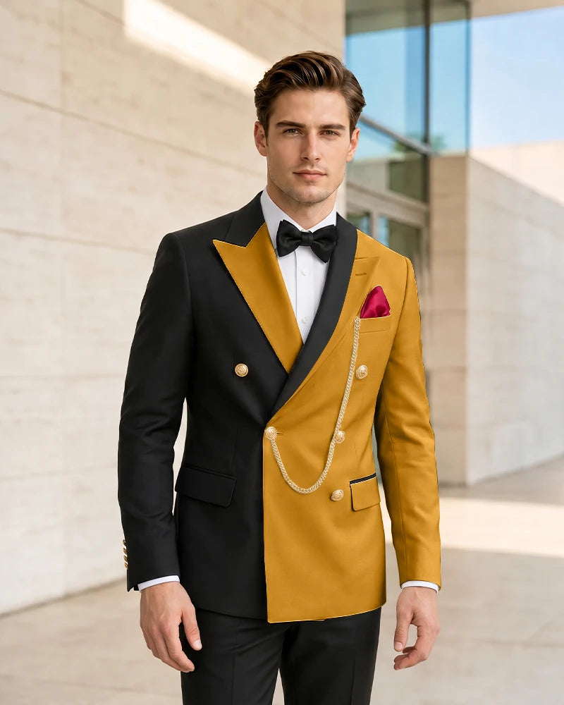 Asymmetric Contrast Peak Lapel Wedding Suit