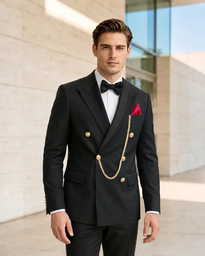 Asymmetric Contrast Peak Lapel Wedding Suit