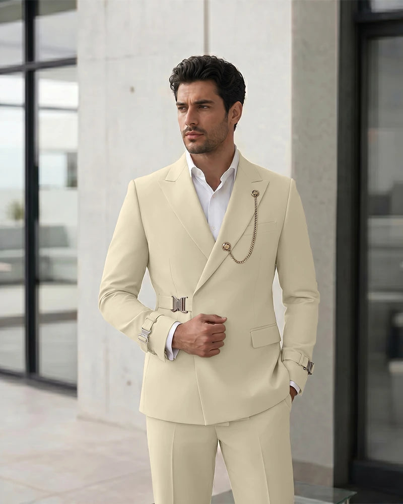 Adjustable Buckle Waist Formal 2 Piece Suit