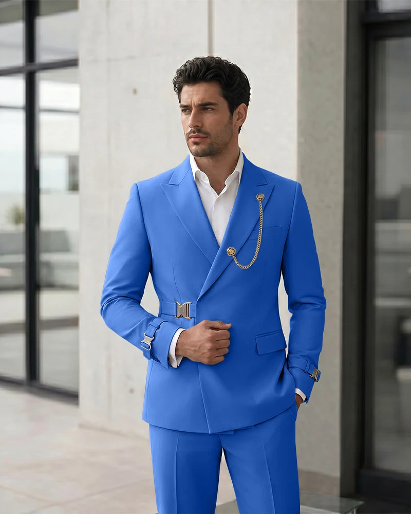 Adjustable Buckle Waist Formal 2 Piece Suit