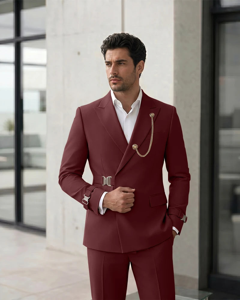 Adjustable Buckle Waist Formal 2 Piece Suit