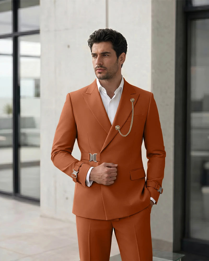Adjustable Buckle Waist Formal 2 Piece Suit