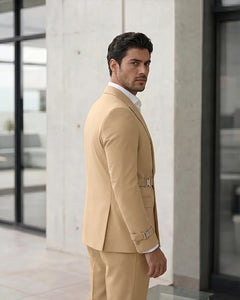 Adjustable Buckle Waist Formal 2 Piece Suit-Champagne-2
