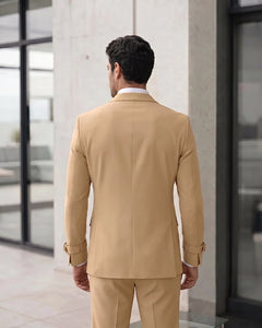 Adjustable Buckle Waist Formal 2 Piece Suit-Champagne-3