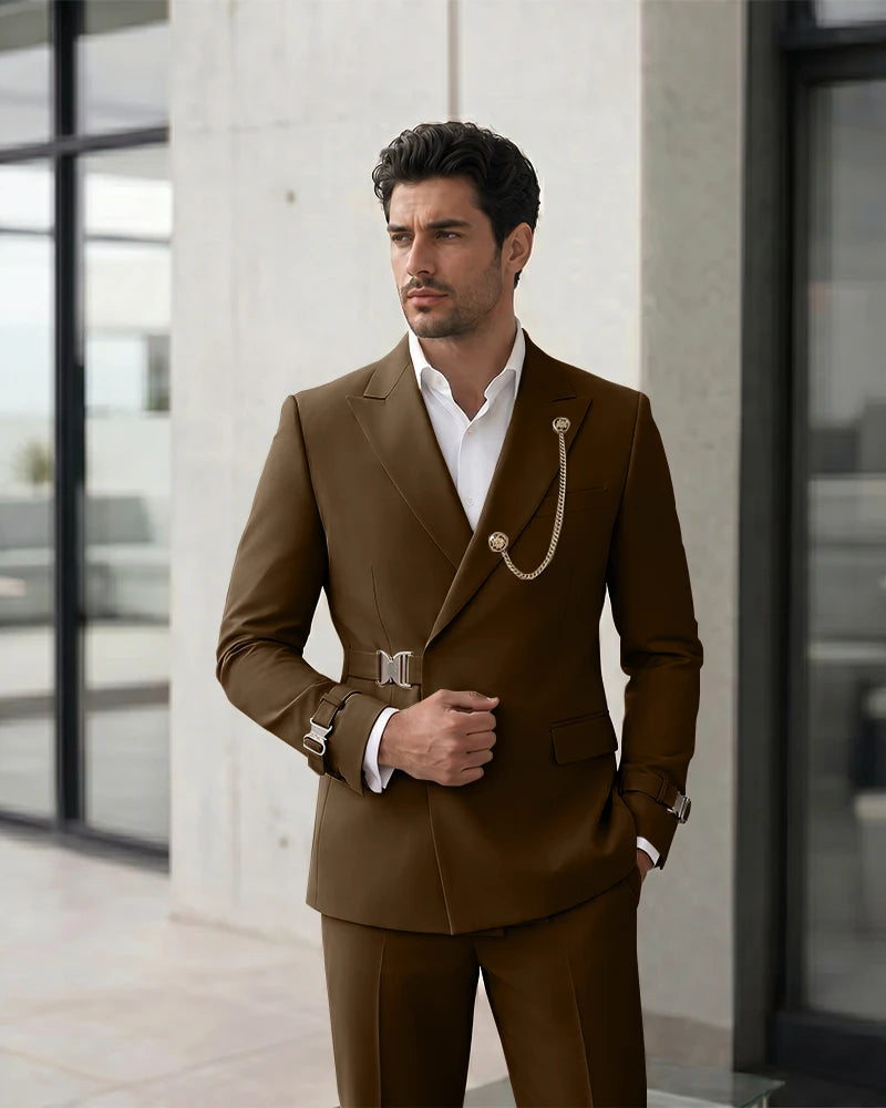 Adjustable Buckle Waist Formal 2 Piece Suit