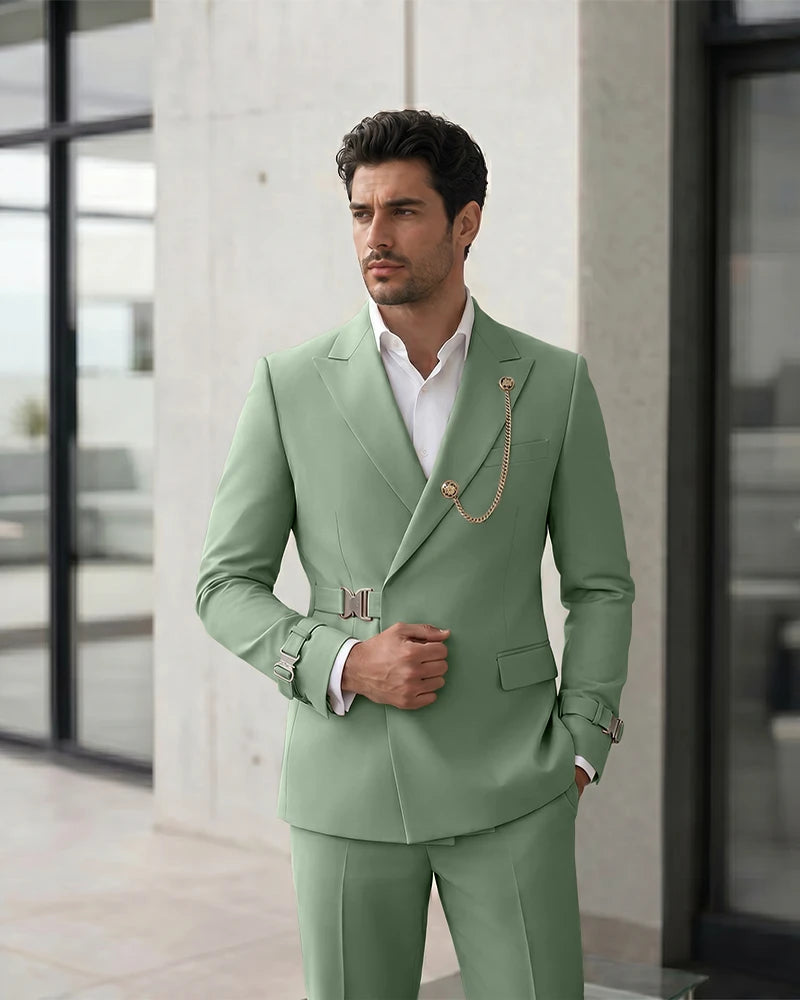 Adjustable Buckle Waist Formal 2 Piece Suit