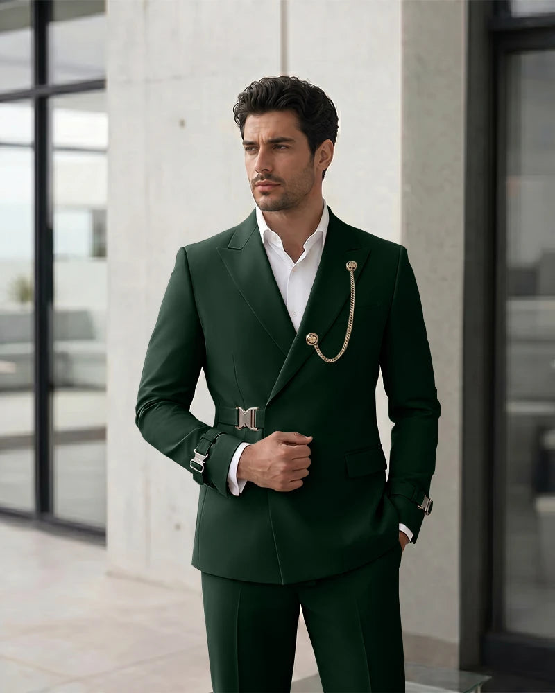 Adjustable Buckle Waist Formal 2 Piece Suit